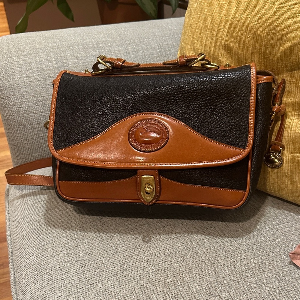 Vintage Black and Brown Leather Shoulder Bag